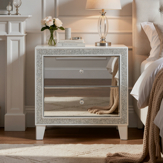 Sunvega Mirrored and Champagne Finish Nightstand with Two Spacious Storage Drawers
