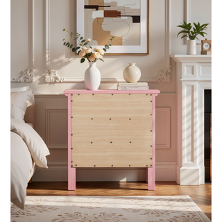Sunvega Pink Nightstand With Three Drawers For Storage And Organization