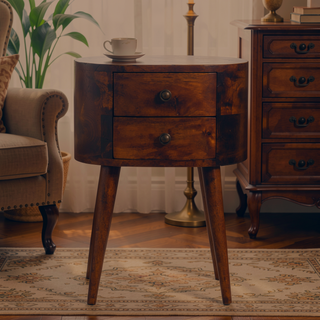 Sunvega Solid Mango Wood Nightstand with 2 Drawers and Nordic Legs