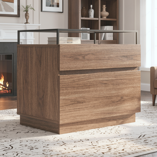 Sunvega LED Nightstand with Drawers, Glass Top and Wooden Surface for Bedroom