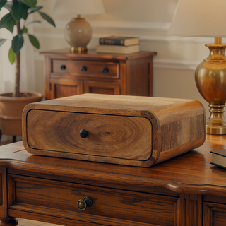 Sunvega Wall-Mounted Oak-ish Mango Wood Nightstand with Single Drawer