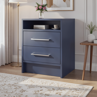Sunvega Modern Kronos Blue Nightstand with 2 Spacious Drawers and Open Shelf