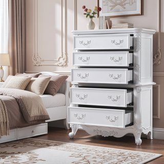 Sunvega White Finish Chest with Ample Storage Drawers and Versatile Shelf