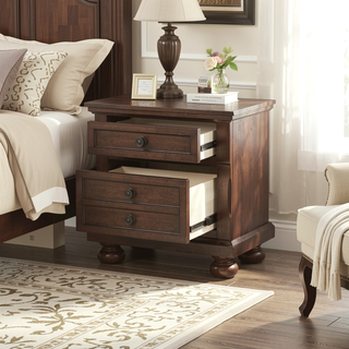 Sunvega Gray Modern Nightstand with Full Extension Drawers and Felt-Lined Top