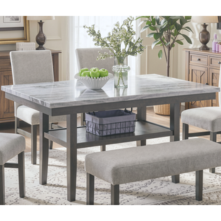 Sunvega Gray Faux Marble Top Dining Table with Storage Shelf and Tapered Legs