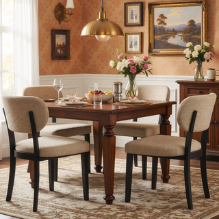 Sunvega Mid-Century Modern Upholstered Boucle Dining Chairs with Black Metal Legs