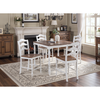 Sunvega Contemporary White and Oak Square Dining Table with 4 Ladder Back Chairs