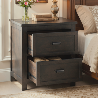 Sunvega Transitional Style Dark Cherry Finish Wood Nightstand with 2 Dovetail Drawers