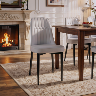 Sunvega Modern PU Leather Dining Chairs with Thick Soft Cushions and Black Metal Legs