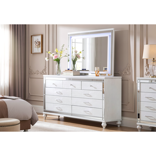 Sunvega Silver Mirror Framed 6-Drawer Dresser with Diamond Accent Handles