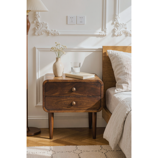 Sunvega Solid Mango Wood California Walnut Wall Mounted Bedside with 2 Drawers