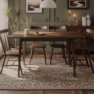 Sunvega Mid-Century Modern Solid Wood Dining Table with Beveled Edges Brown Stain Finish