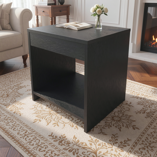 Sunvega Modern Black Nightstand with Spacious Lower Shelf for Bedroom