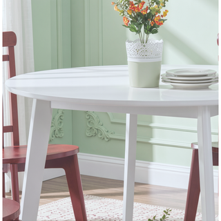 Sunvega Modern Round White Dining Table with Angled Wood Legs