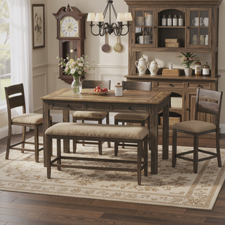 Sunvega 6 Piece Dark Brown Mangrove Casual Dining Set for Gatherings