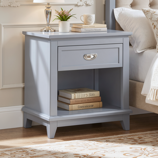 Sunvega Navy Blue Finish Nightstand with Storage Drawer and Lower Shelf