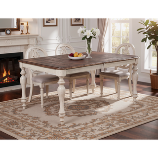 Sunvega Traditional Oak Dining Table With Extension Leaf And Turned Legs