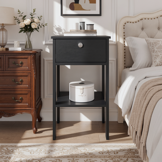 Sunvega Modern White Nightstand with Dual Drawers and Open Shelf for Bedroom
