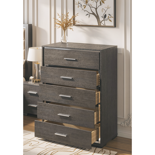 Sunvega Modern Gray Oak Chest with Five Spacious Drawers and Acrylic Trim