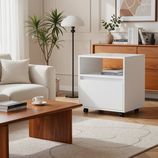 Sunvega Duncan Nightstand with Top Open Shelf and Large Drawer on Casters