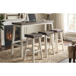 Sunvega 4-Piece Counter Height Dining Set with Table and 3 Stools in White and Coffee