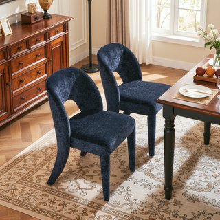 Sunvega Grey Chenille Dining Chairs with Hollowed-Out Backrest Set of 2