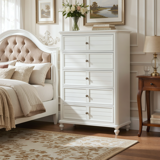 Sunvega Antique White Finish Coastal Transitional Style Chest with Ball Bearing Glides