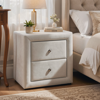 Sunvega Upholstered Grey Velvet Nightstand with Storage Drawer for Bedroom