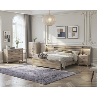 Sunvega Rustic Transitional Contemporary Dresser with Faux Marble Top and Six Drawers