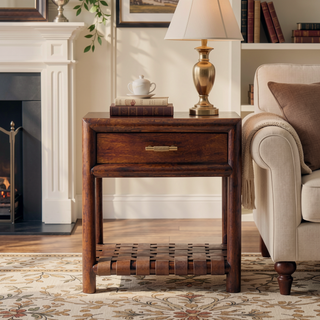 Sunvega Chestnut T-Bar Bedside with 1 Spacious Drawer and Woven Shelf