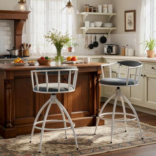 Sunvega Modern Industrial Swivel Bar Stool Set of 2 with Cushioned Fabric Seat
