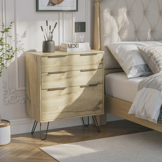 Sunvega Light Oak Dresser with Hairpin Legs and Three Spacious Drawers for Bedroom