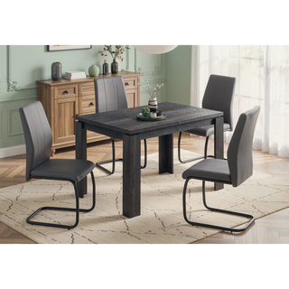 Sunvega Black Reclaimed Wood Look Dining Table with Block Legs for Small Spaces