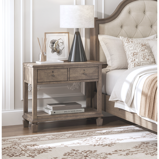 Sunvega Gray Oak Finish Classic Transitional Nightstand with 2 Drawers and Open Shelf