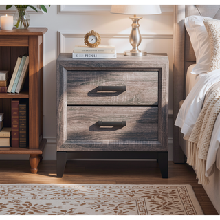 Sunvega Mirage Grey Nightstand with 2 Drawers and Black Hardware