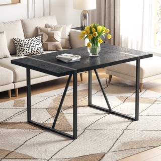 Sunvega Modern Simple Rectangular MDF Dining Table with Black Metal Legs for 4-6 People