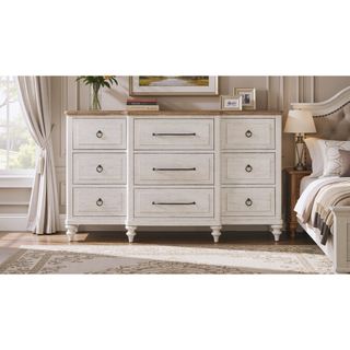 Sunvega Premium Mindi Veneer Triple Dresser in Cement and Sand Finish