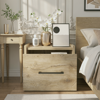 Sunvega Macadamia Floating Nightstand with Roomy Drawer for Bedroom Storage