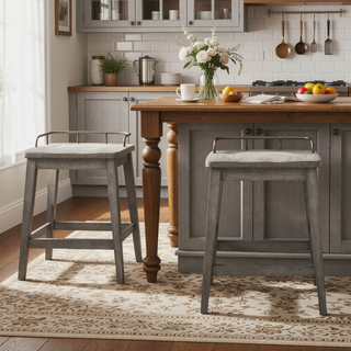Sunvega Light Brown Rustic Casual Counter Stool with Galley Rail Back and Shaped Seat