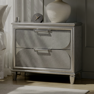Sunvega Silver 2-Drawer Nightstand with Acrylic Handles and Embossed Panels
