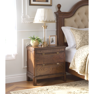 Sunvega Brown Walnut Nightstand with Two Drawers and Pull-Out Shelf