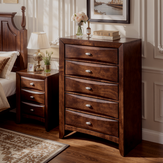 Sunvega Lucille Black Nightstand with Spacious Drawers and Chambered Fronts