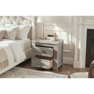 Sunvega Rustic Light Grey Modern Style Bedroom Nightstand with 2 Sturdy Drawers