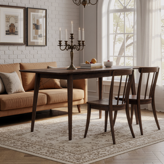 Sunvega Mid-Century Modern Solid Wood Rectangular Dining Table with Brown Stain Finish
