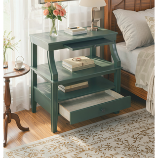 Sunvega Vintage Green Storage Nightstand with Drawer and Pull Out Tray