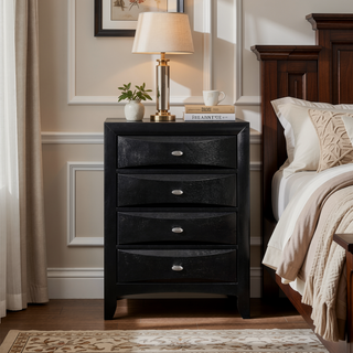 Sunvega Lucille Black Nightstand with Spacious Drawers and Chambered Fronts