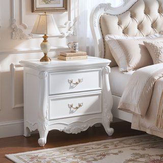 Sunvega Bright White Finish Nightstand with Sleek Drawer and Polished Paper Veneer