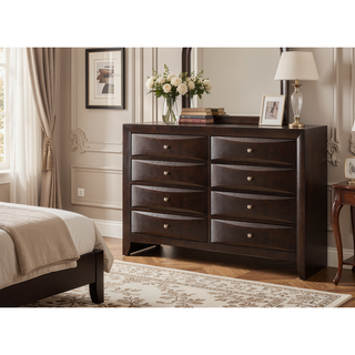 Sunvega Contemporary Brown Cherry Finish 8 Drawer Solid Wood Dresser with Metal Knobs