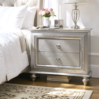 Sunvega Modern Glam Champagne Finish Wooden Nightstand with Sparkling Crystal Trim