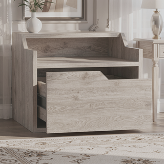 Sunvega Floating Nightstand with Dual-Tier Surface and Spacious Drawer for Bedroom